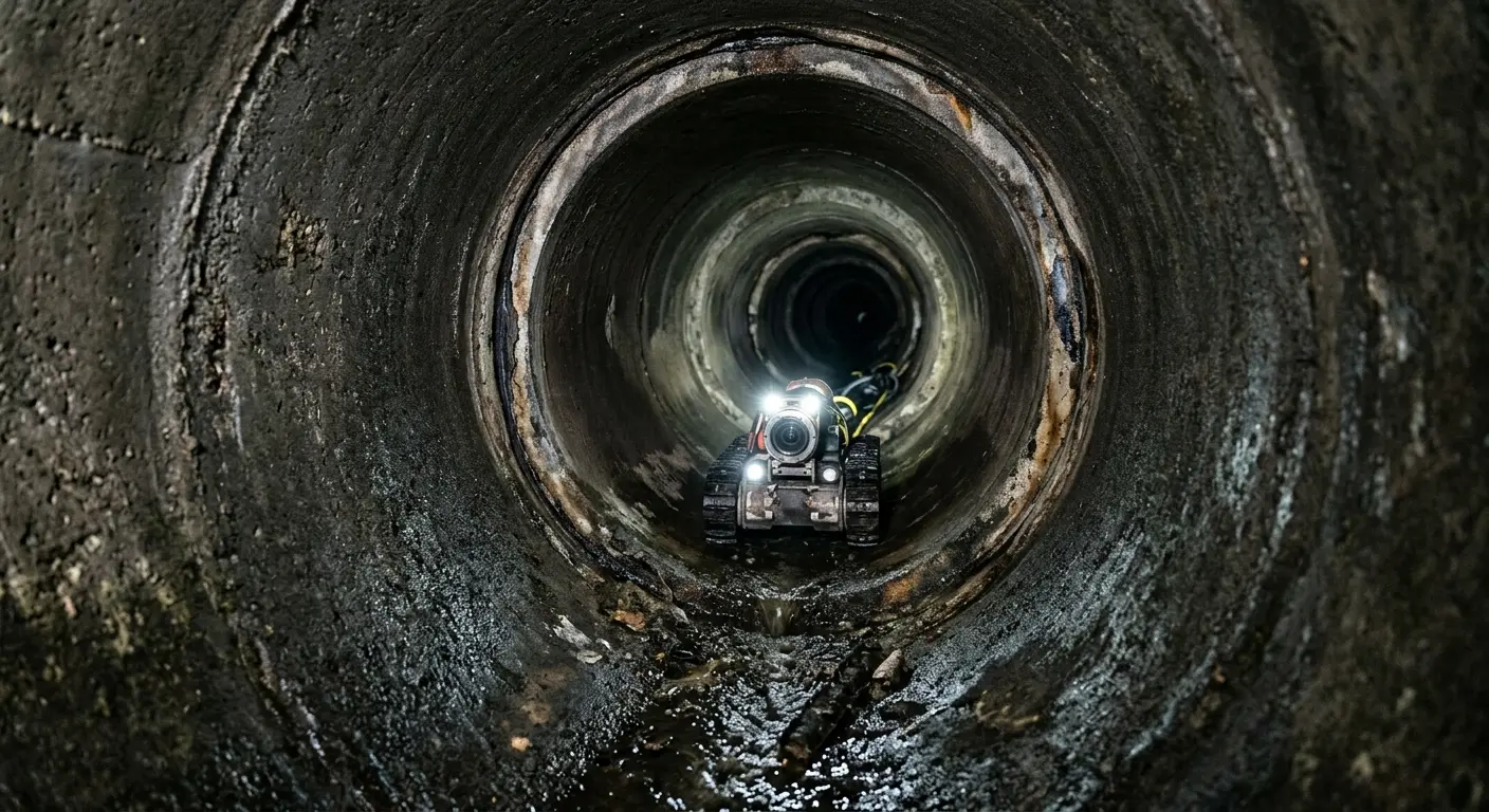 Robotic sewer camera inspecting pipe interior for Sewer Line Cleaning in San Tan Valley